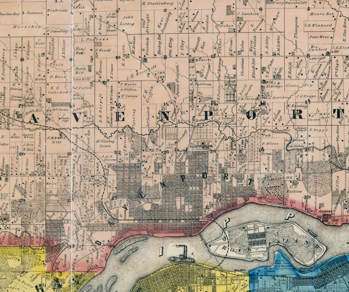 1859 Map of Scott County Iowa and Rock Island County Illinois