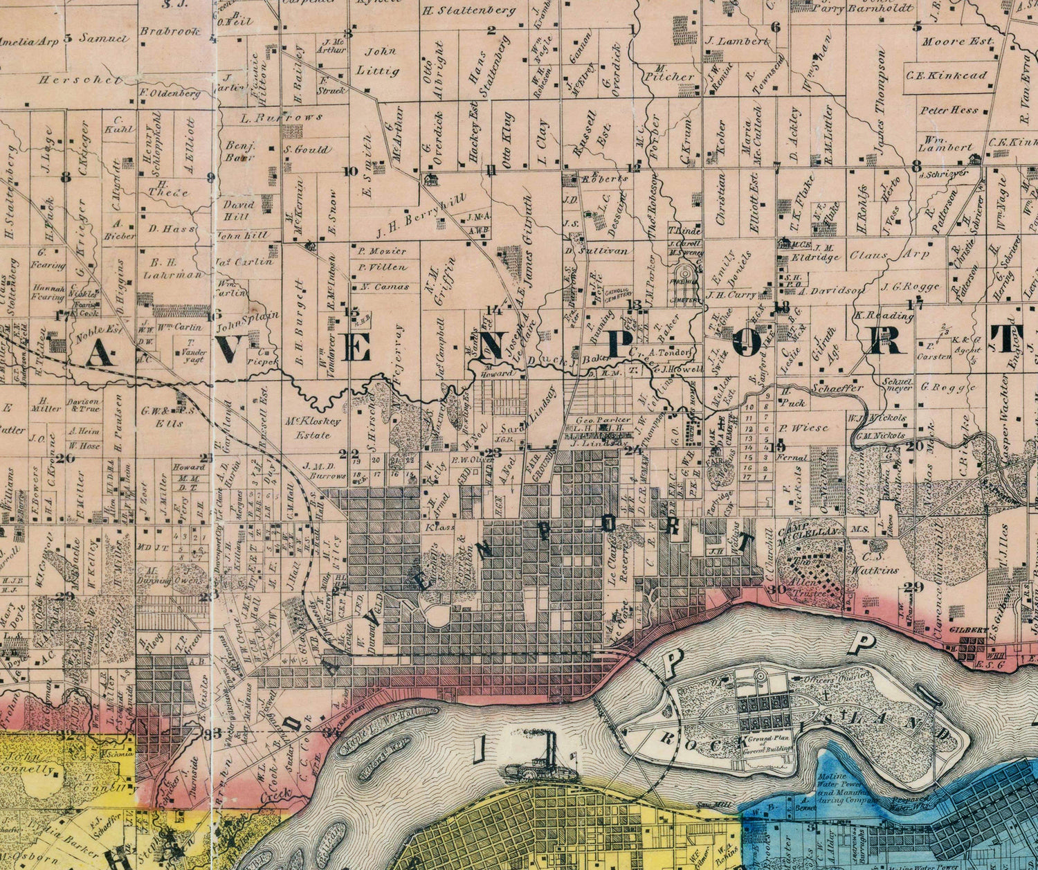 1859 Map of Scott County Iowa and Rock Island County Illinois