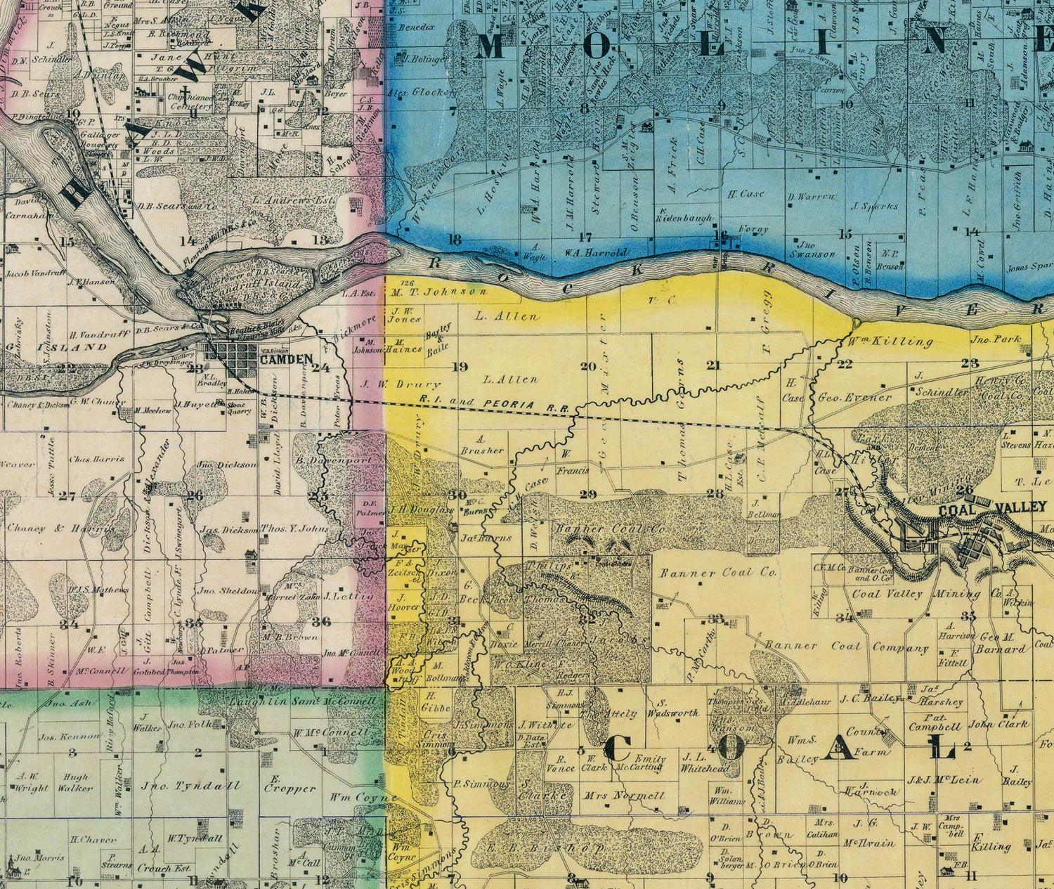 1859 Map of Scott County Iowa and Rock Island County Illinois
