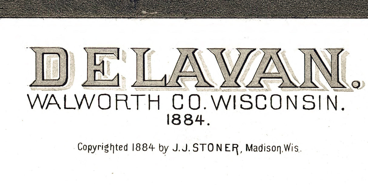 1884 Panoramic Map of Delavan Walworth County Wisconsin Delavan Lake