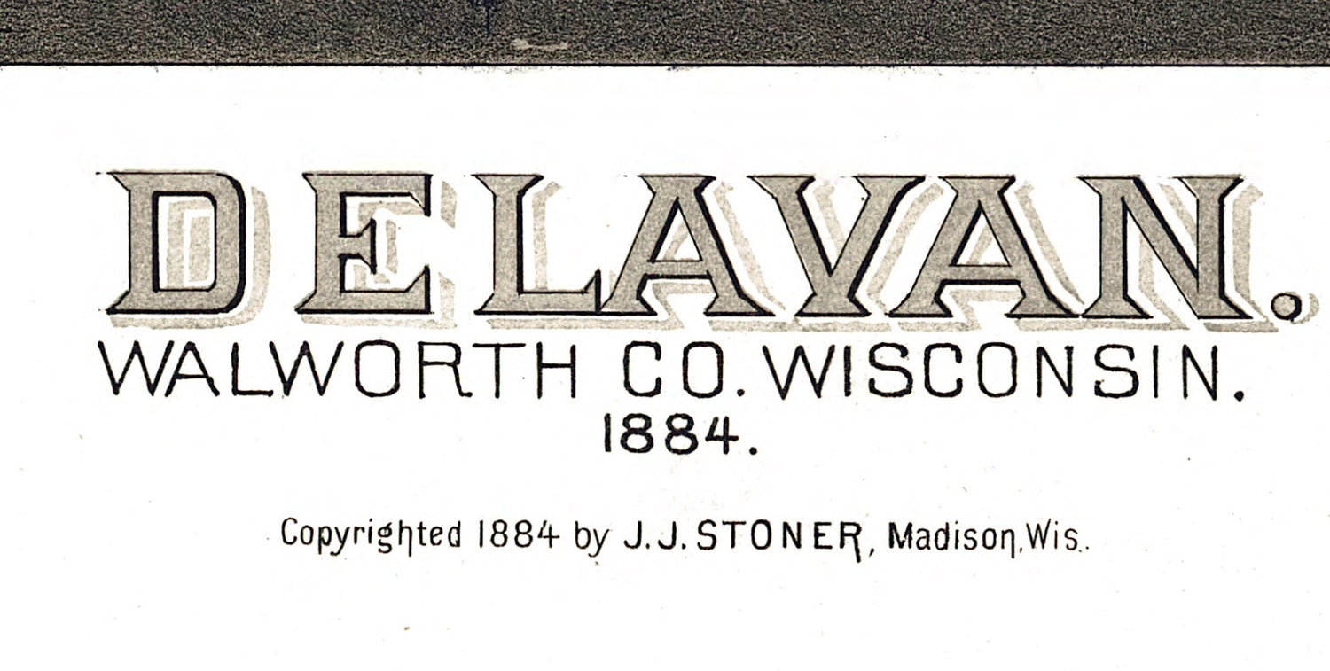 1884 Panoramic Map of Delavan Walworth County Wisconsin Delavan Lake
