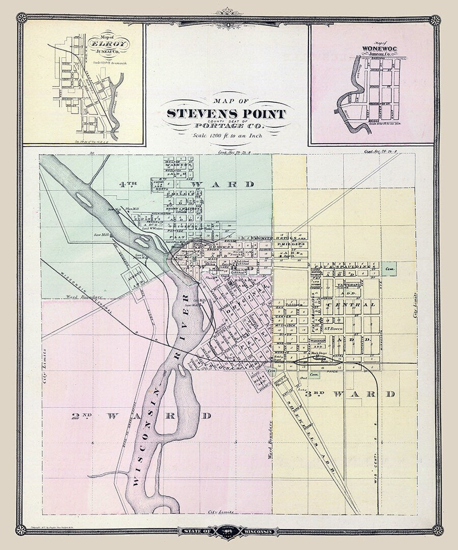 1878 Town Map of Stevens Point Portage County Wisconsin