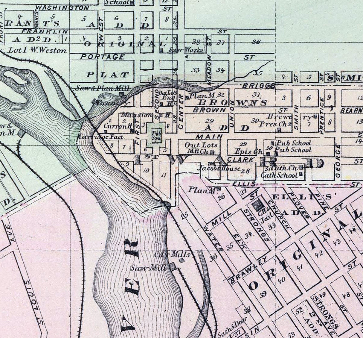 1878 Town Map of Stevens Point Portage County Wisconsin