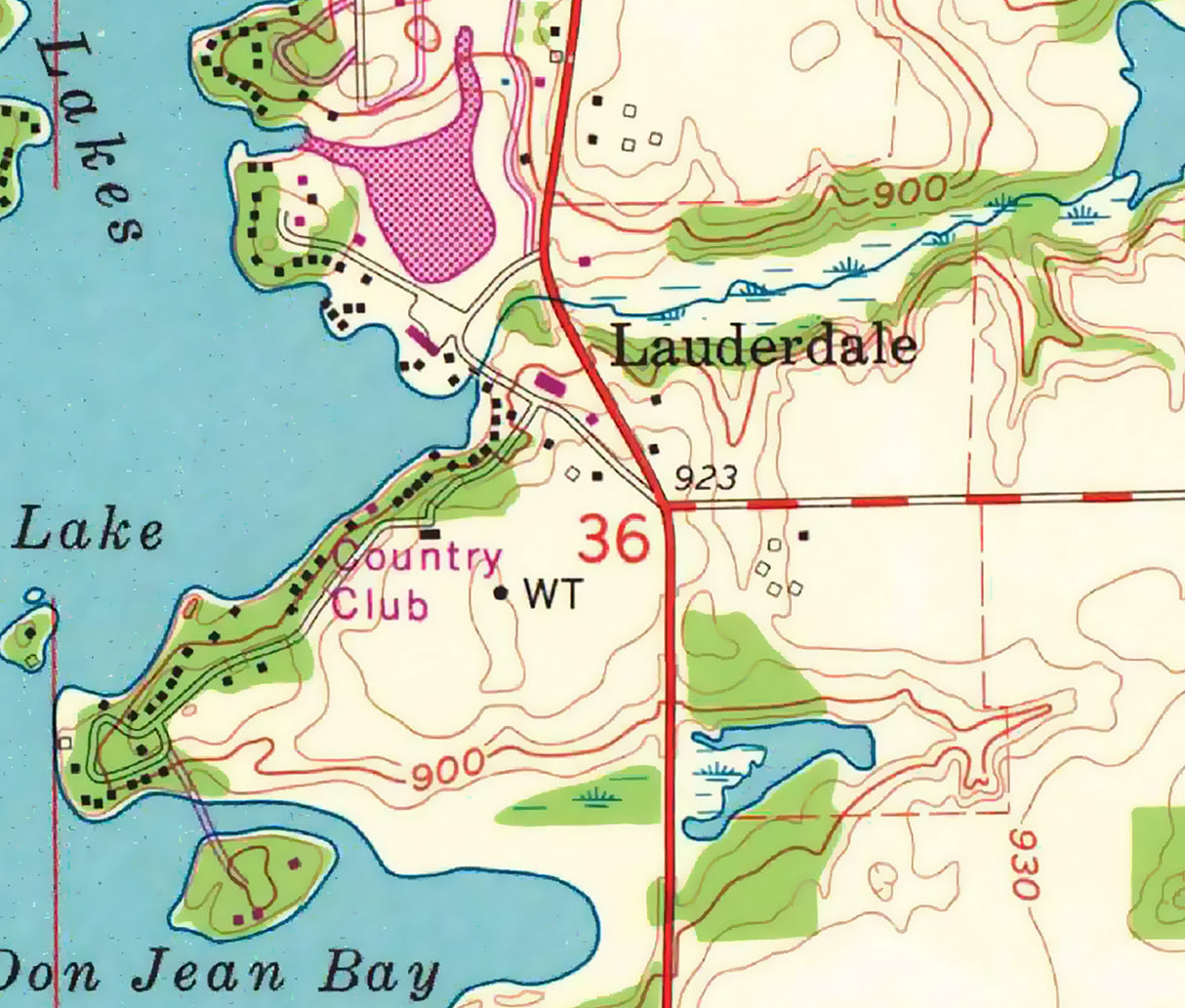 1972 Map of Lauderdale Lake Wisconsin