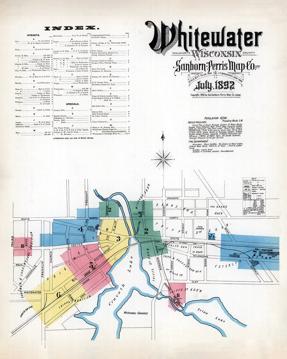 1892 Town Map of Whitewater Walworth County Wisconsin