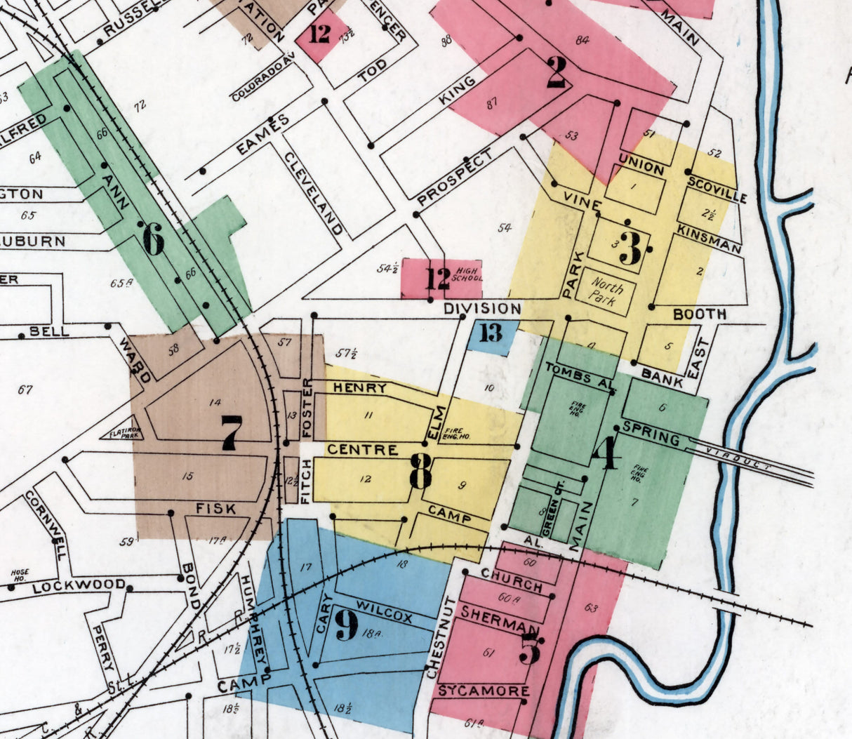 1898 Town Map of Ashtabula Ohio
