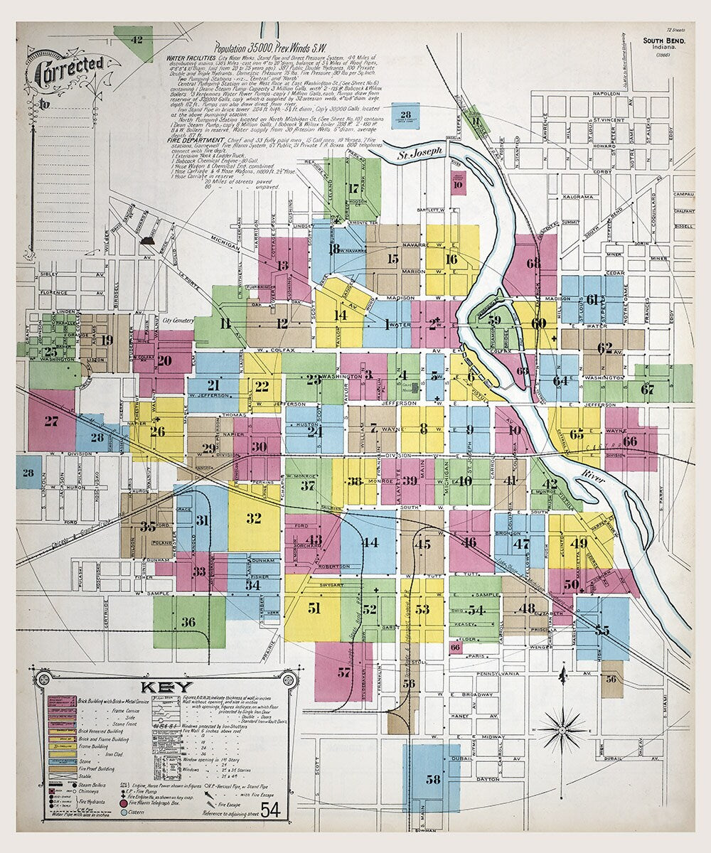 1899 Town Map of South Bend Indiana