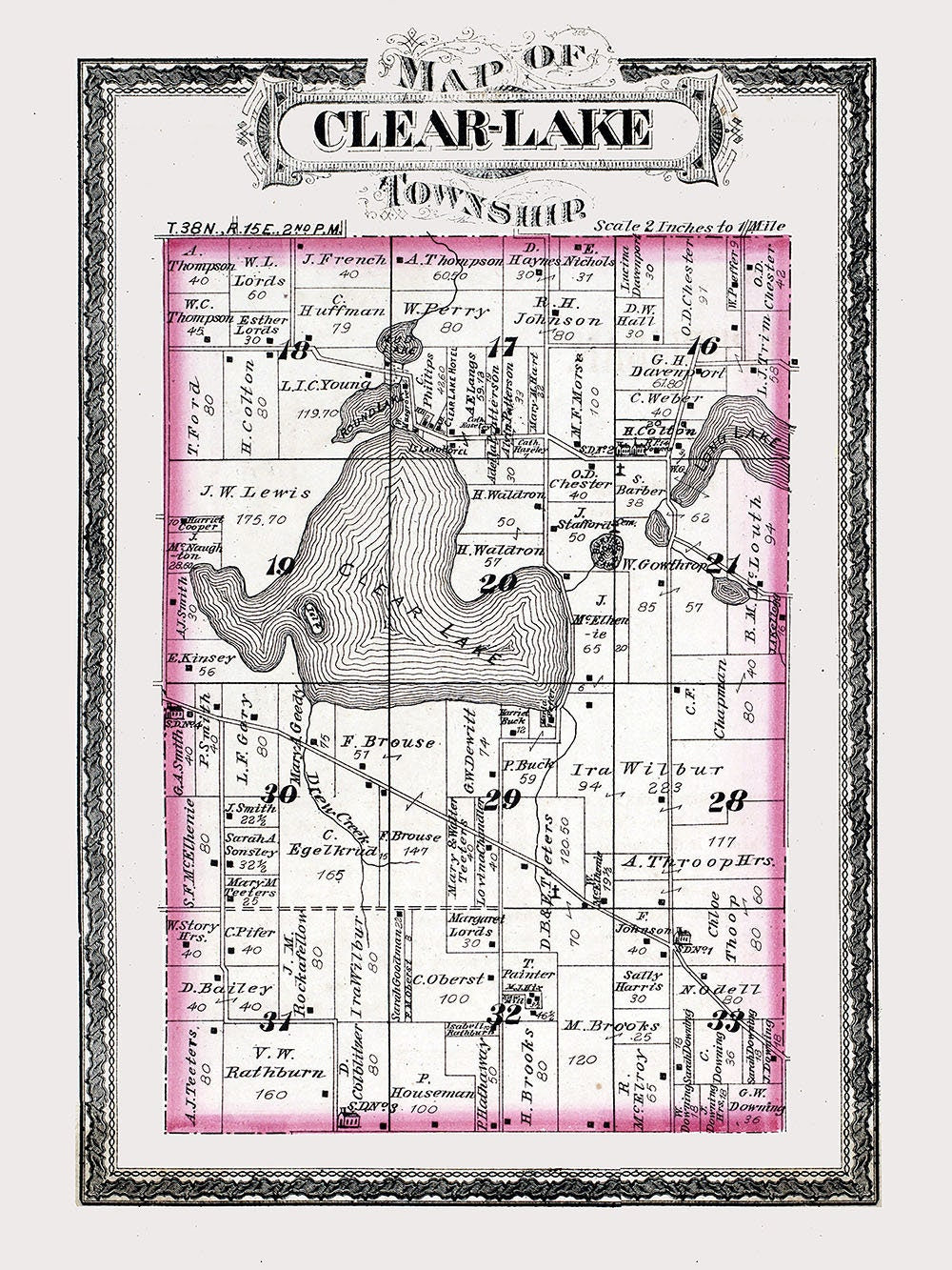 1880 Map of Clear Lake Township Steuben County Indiana