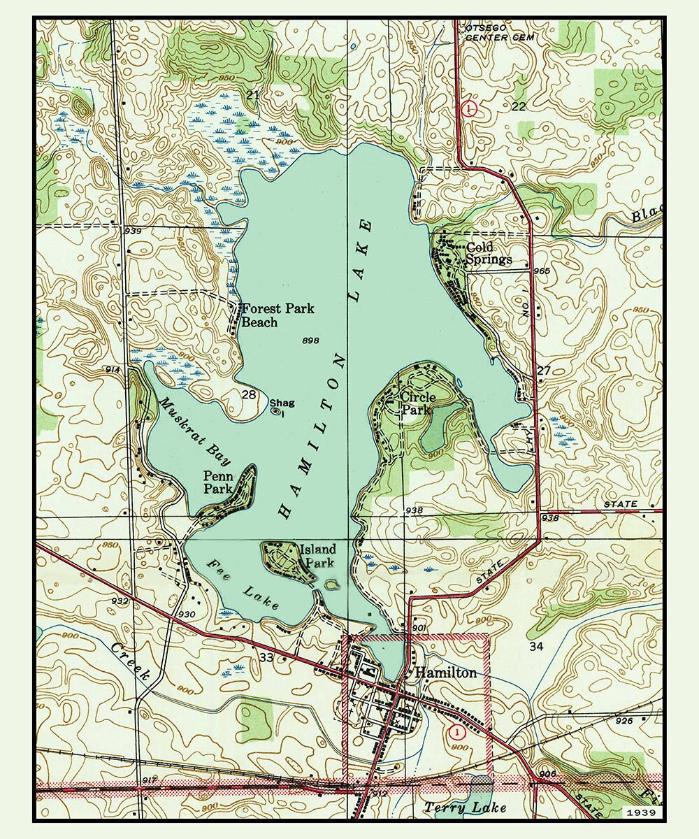 1939 Map of Hamilton Lake Steuben County Indiana