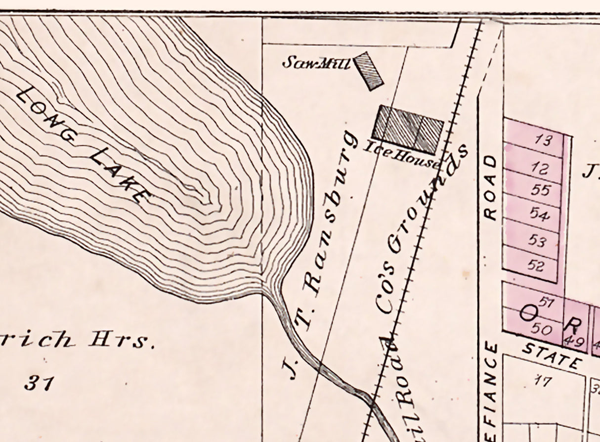 1880 Town Map of Pleasant Lake Steuben County Indiana