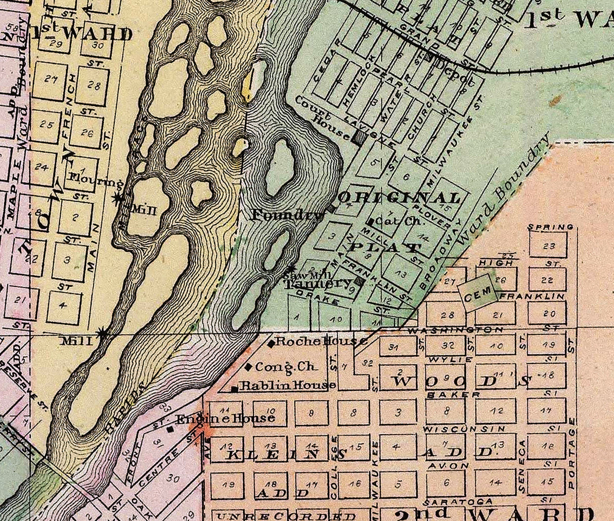 1878 Town Map of Centralia and Grand Rapids Wisconsin
