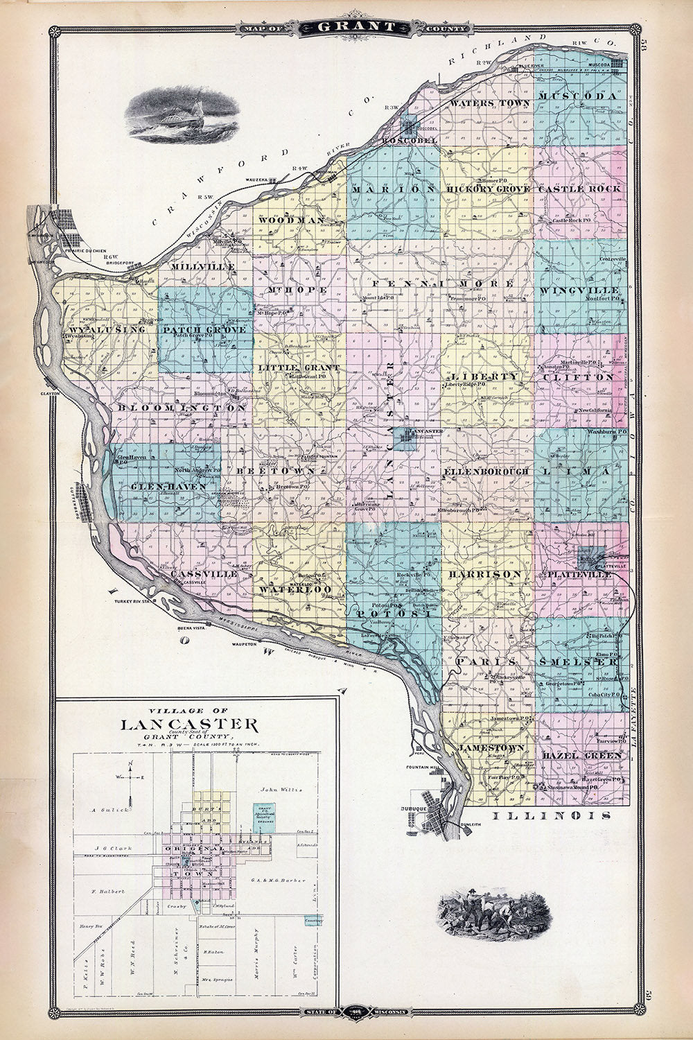 1878 Map of Grant County Wisconsin