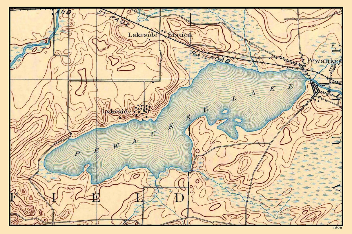 1892 Map of Pewaukee Lake Wisconsin