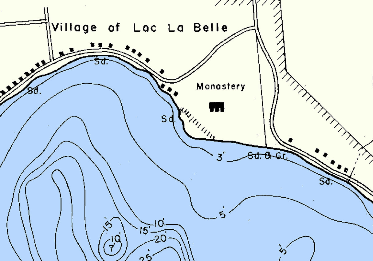 1970 Map of Lac La Belle Lake Waukesha County Wisconsin