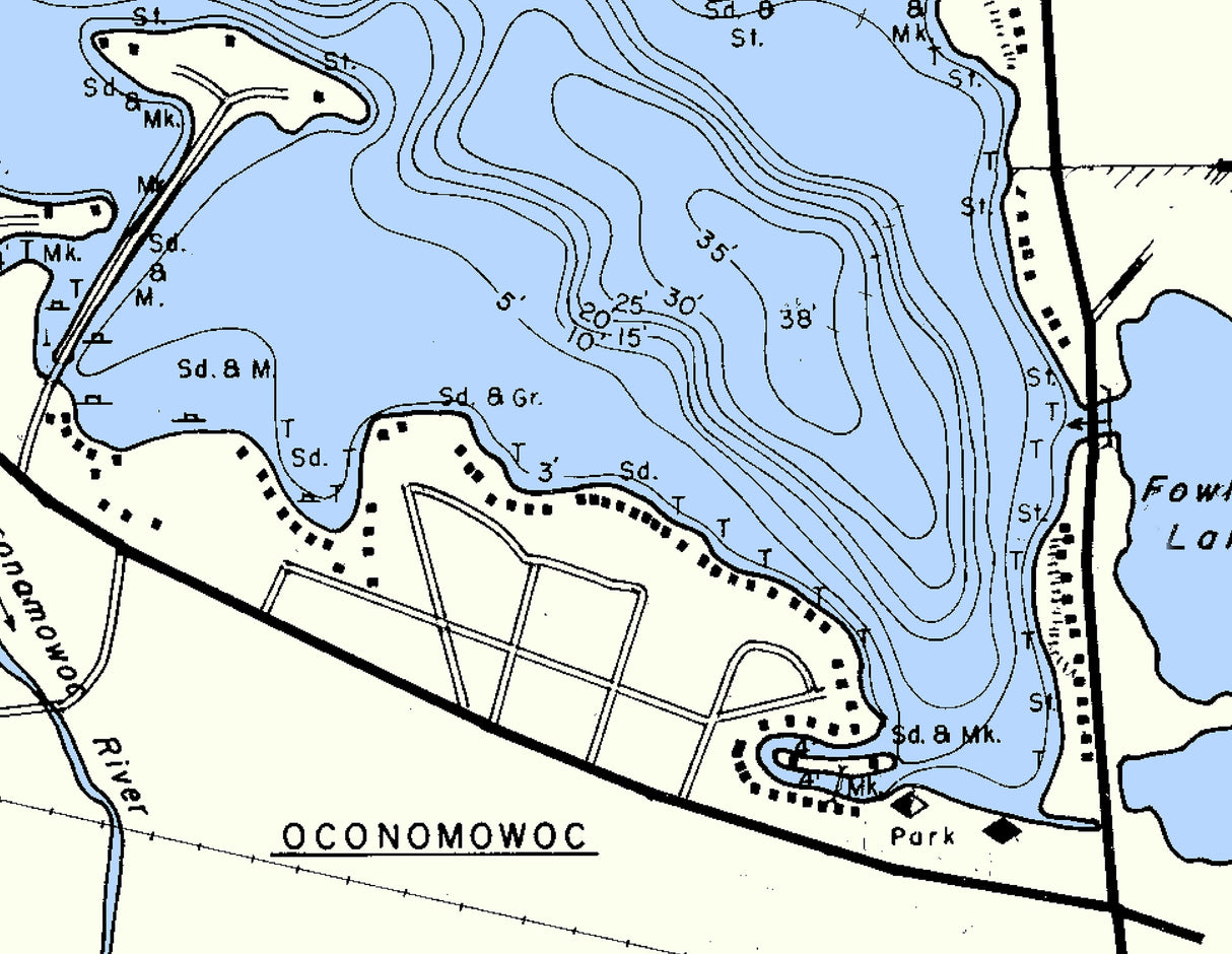 1970 Map of Lac La Belle Lake Waukesha County Wisconsin
