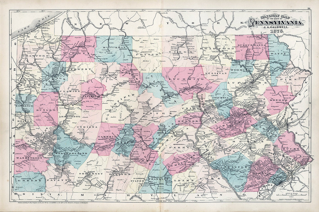 1876 Map of Pennsylvania Railroads