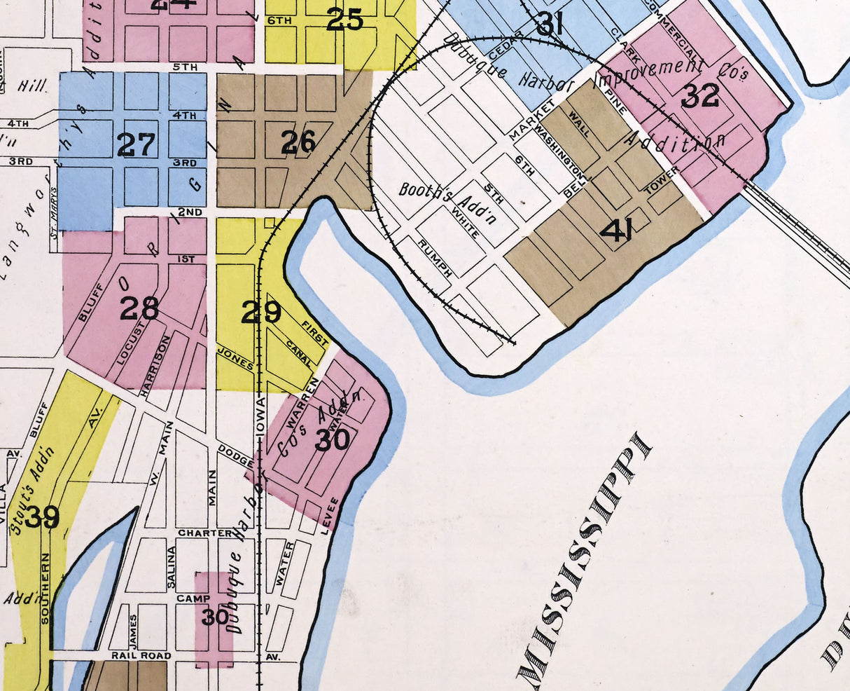 1891 Town Map of Dubuque Iowa