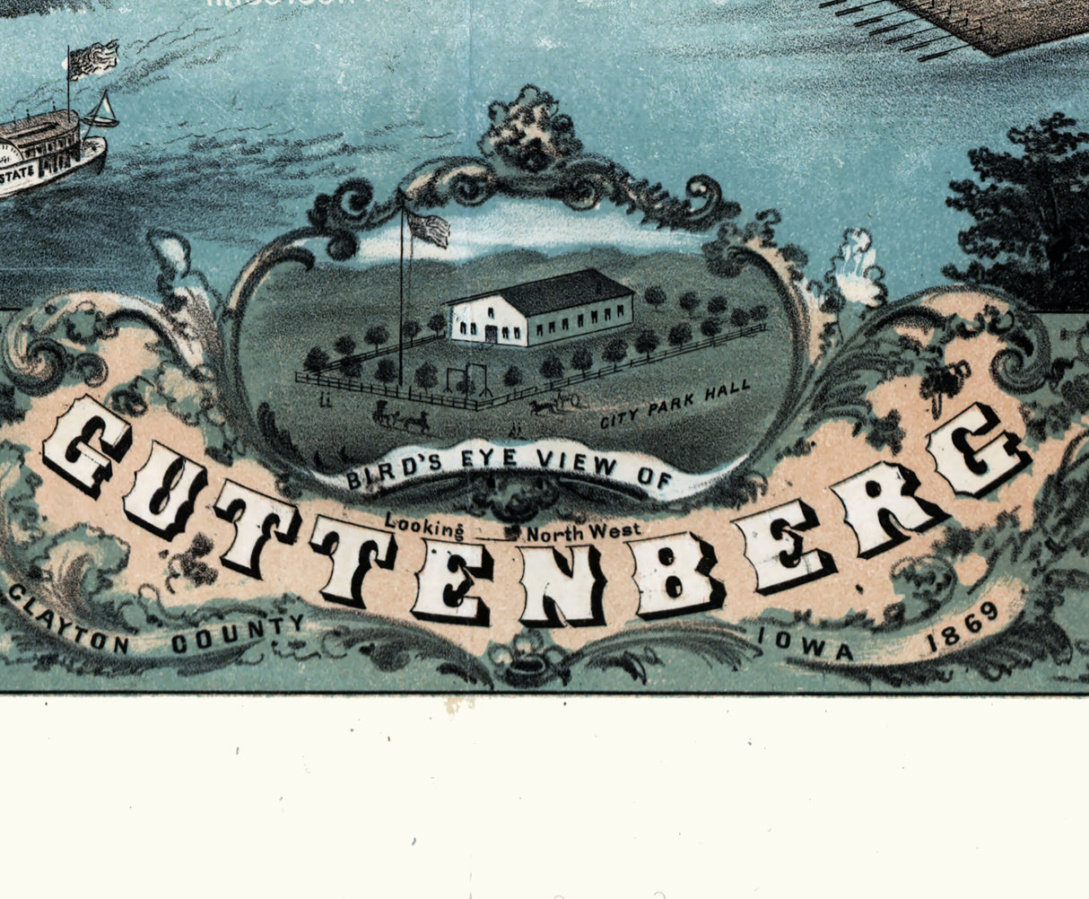 1869 Panoramic Map of Guttenberg Clayton County Iowa