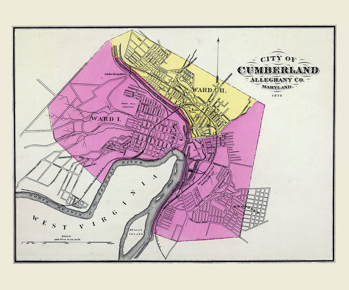 1873 Map of Cumberland Maryland