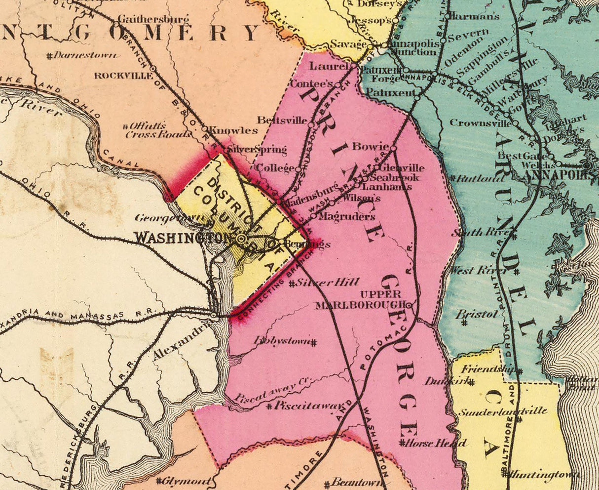1873 Railroad Map of Maryland and Delaware