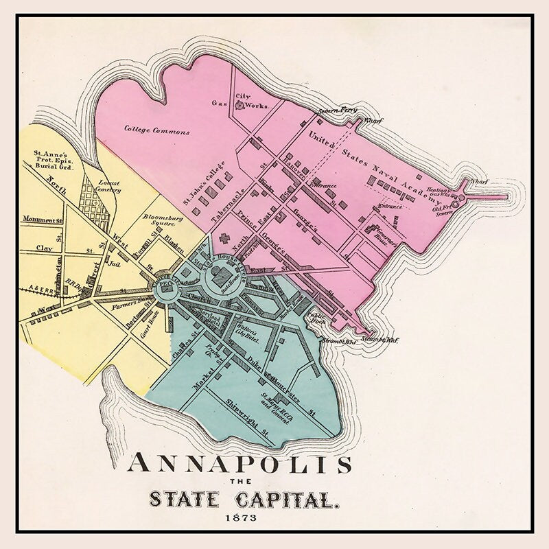 1873 Town Map of Annapolis Maryland