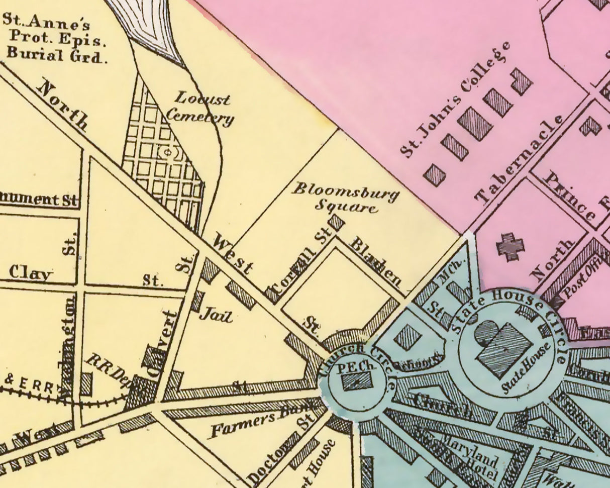 1873 Town Map of Annapolis Maryland