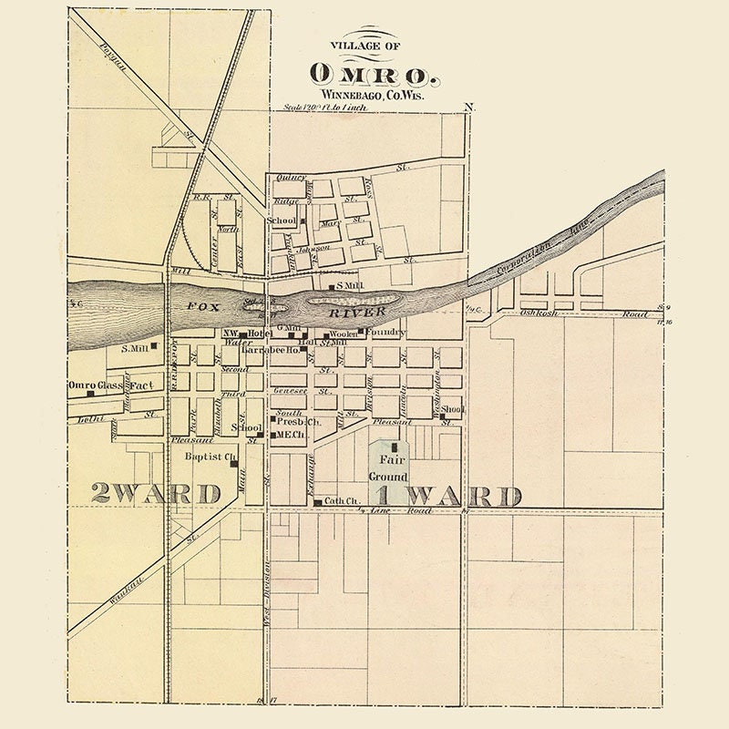 1878 Town Map of Omro Wisconsin
