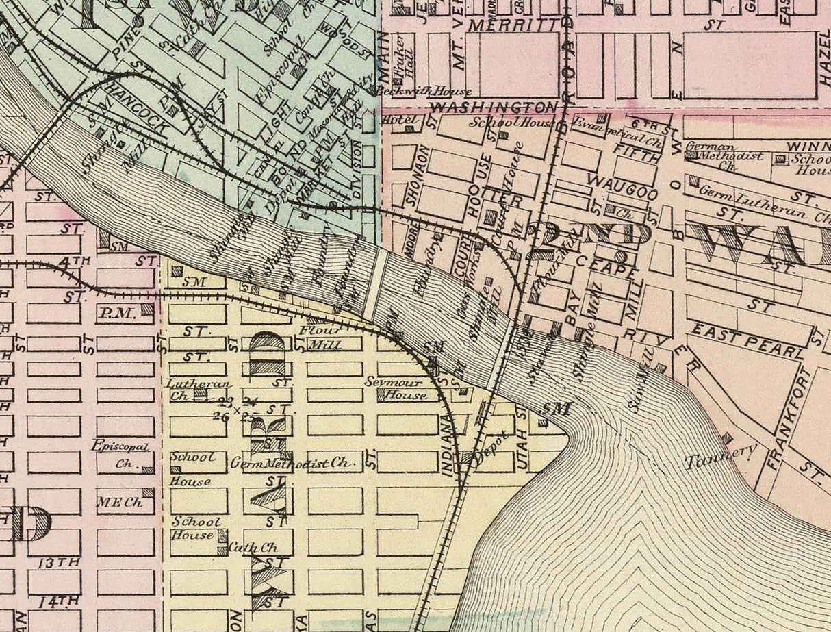 1878 Town Map of Oshkosh Winnebago County Wisconsin