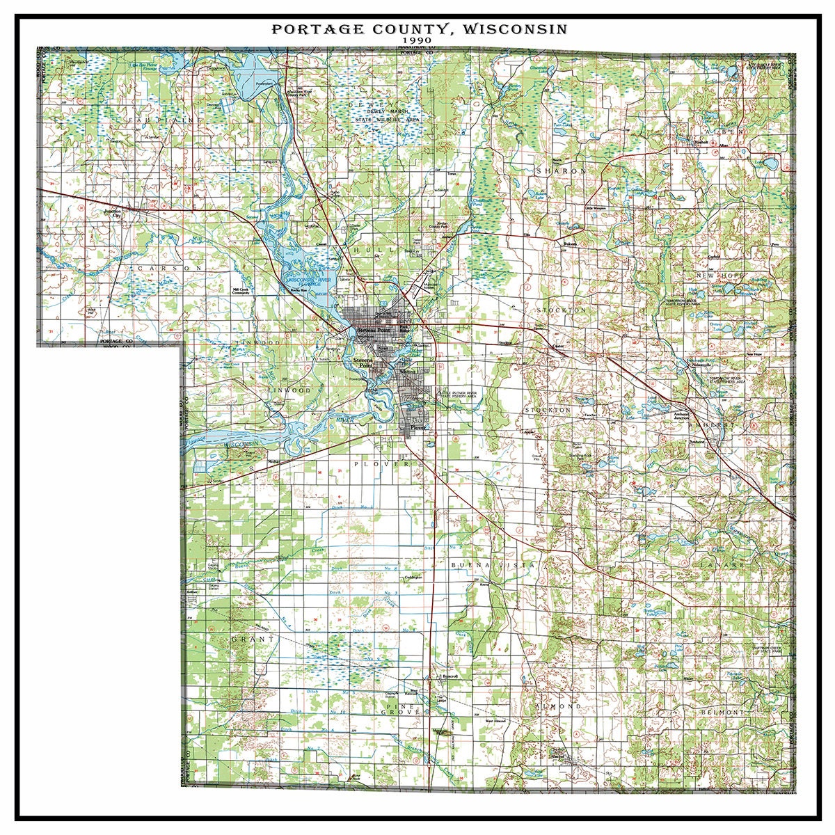 1990 Map of Portage County Wisconsin