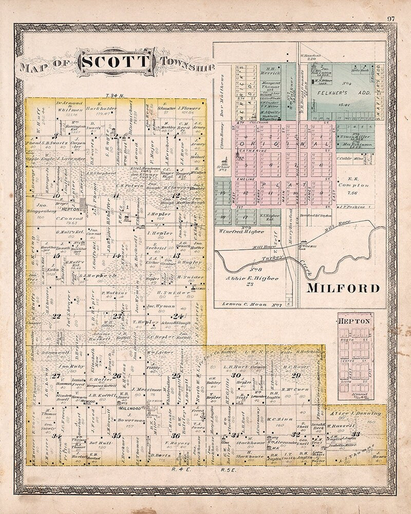 1879 Map of Scott Township Kosciusko County Indiana