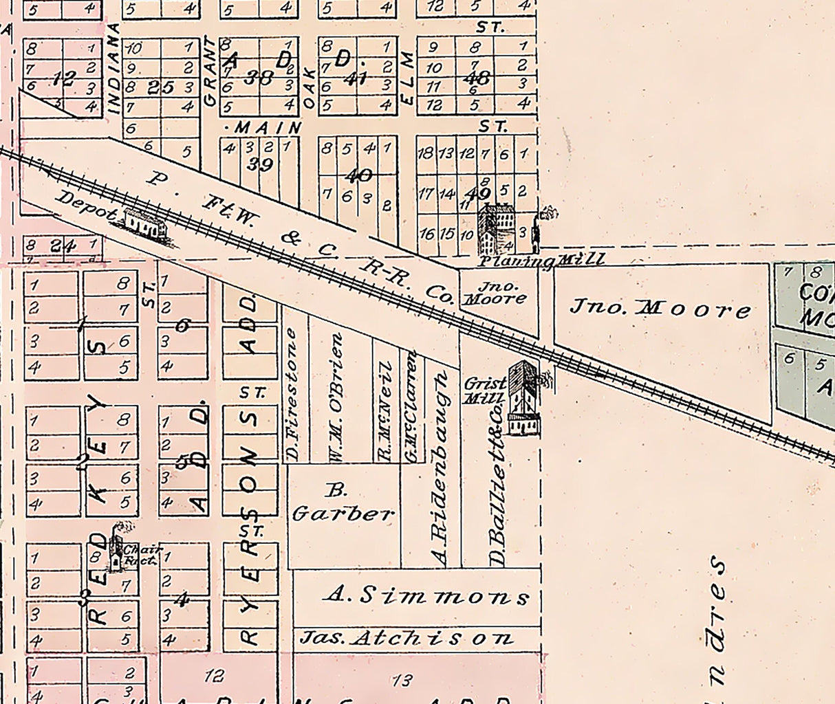 1879 Town Map of Pierceton Kosciusko County Indiana