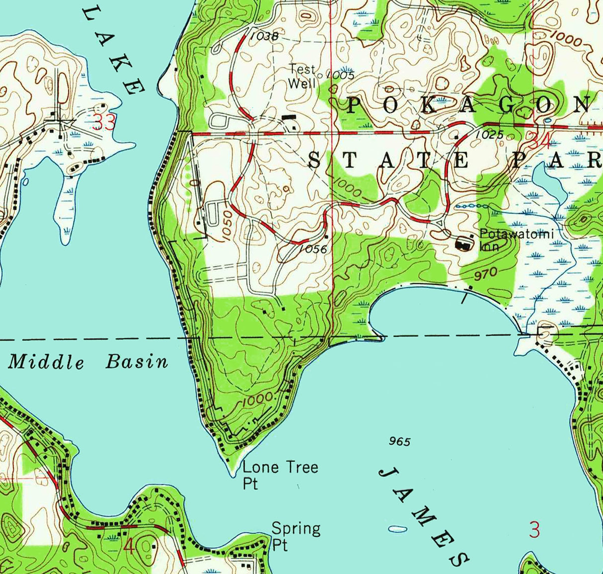 1960 Map of Lake James Steuben County Indiana