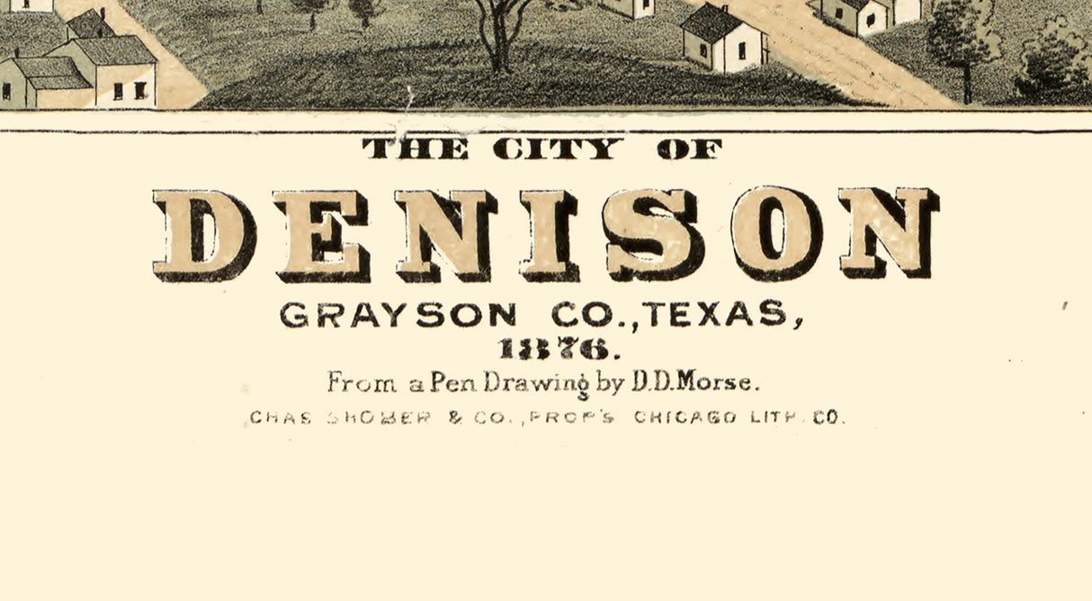 1876 Panoramic Map of Denison Grayson County Texas