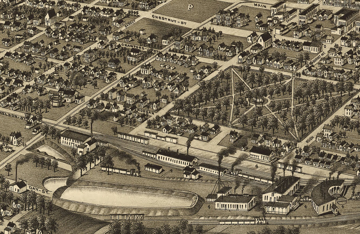 1886 Panoramic Map of Denison Grayson County Texas