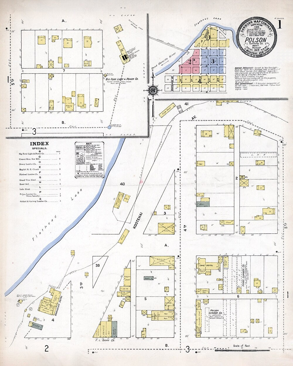 1910 Town Map of Polson Montana