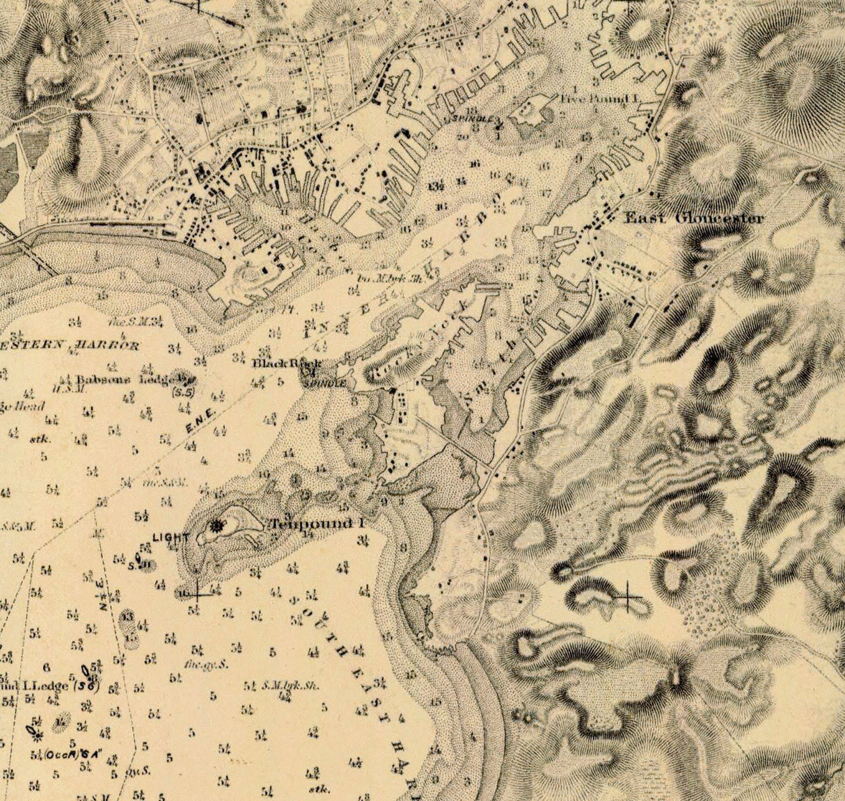 1855 Nautical Map of Gloucester Harbor Massachusetts