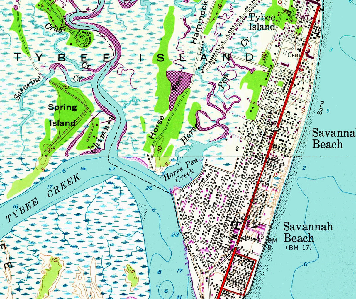 1976 Map of Tybee Island Georgia Savannah Beach