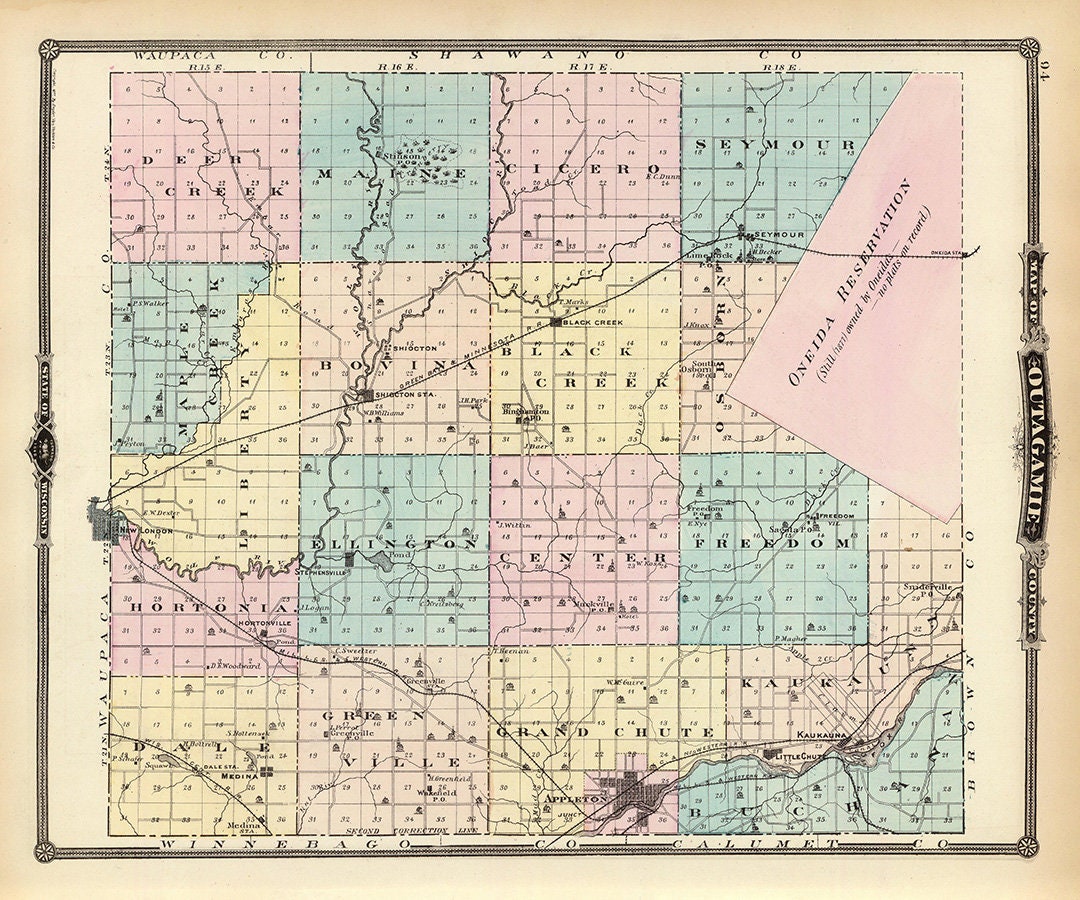 1878 Map of Outagamie County Wisconsin
