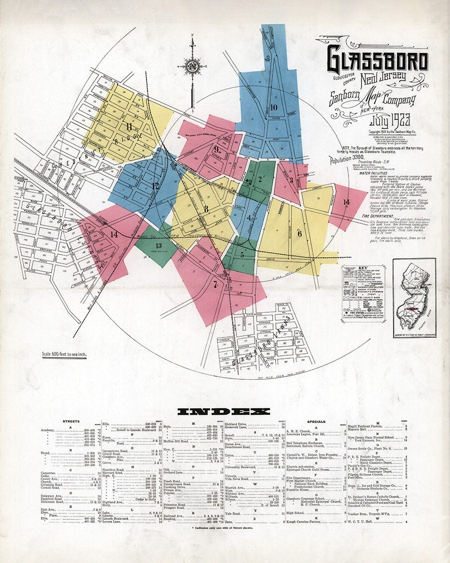 1923 Town Map of Glassboro New Jersey