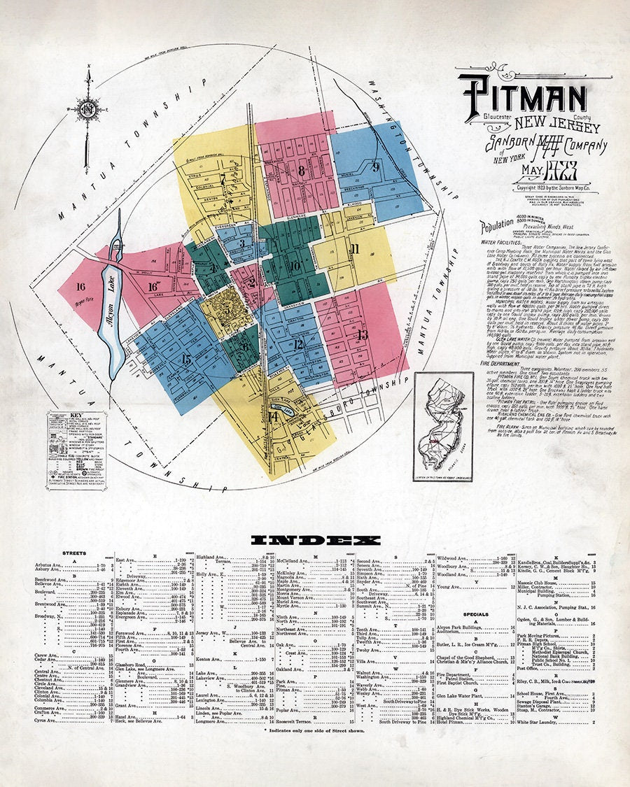 1923 Town Map of Pitman New Jersey
