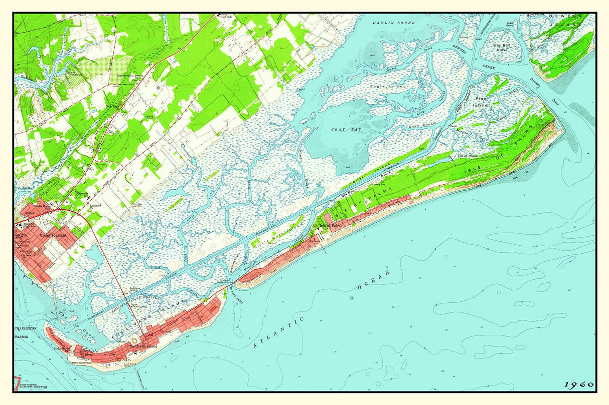 1960 Map of Isle of Palms Island South Carolina