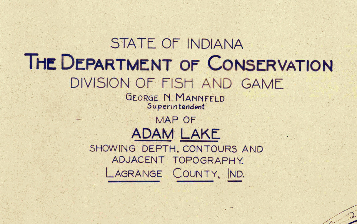 1925 Map of Adam Lake LaGrange County Indiana
