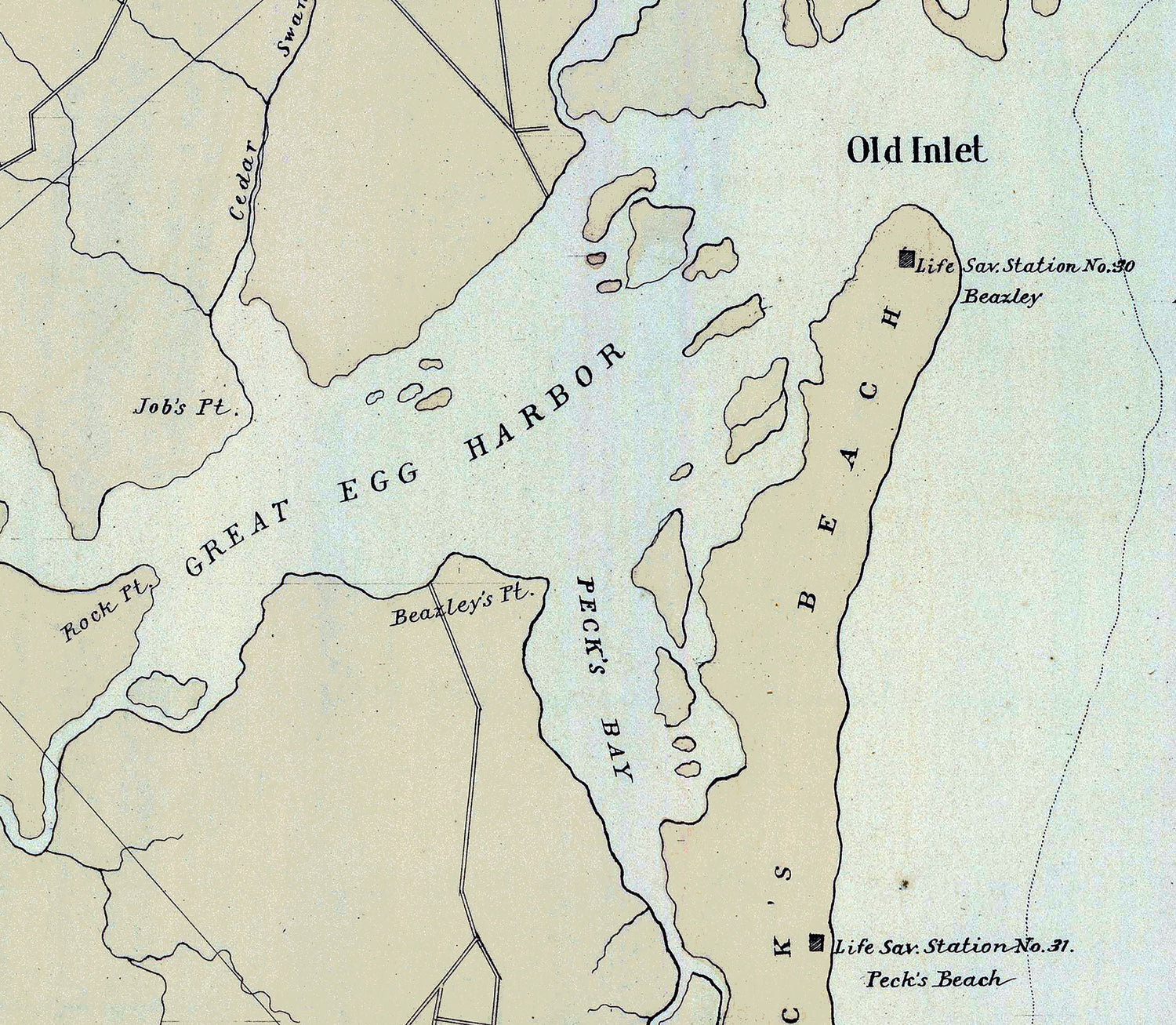 1878 Map of New Jersey Coast Absecon Beach to Sea Island
