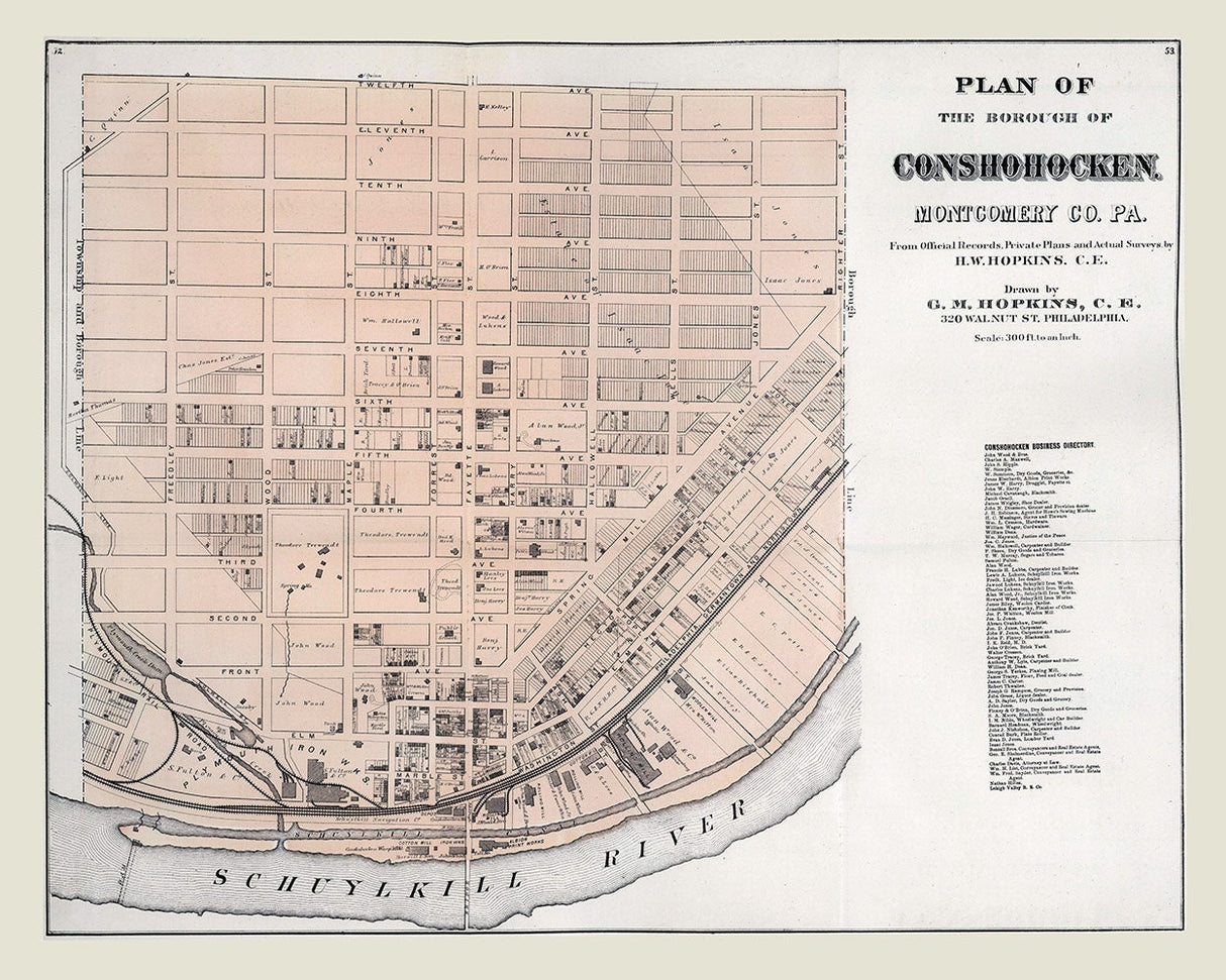 1871 Map of Conshohocken Montgomery County Pennsylvania