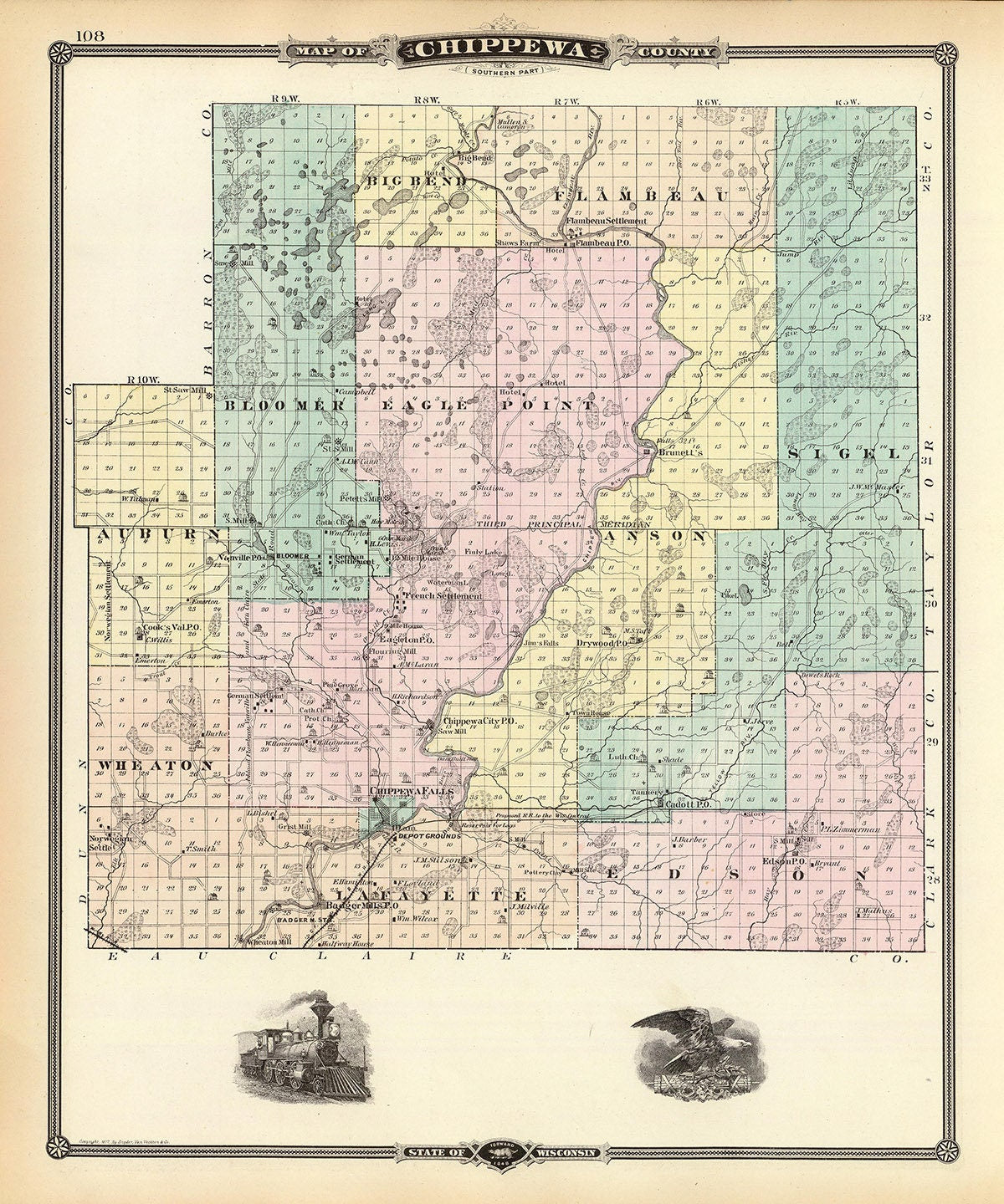 1878 Map of Chippewa County Wisconsin