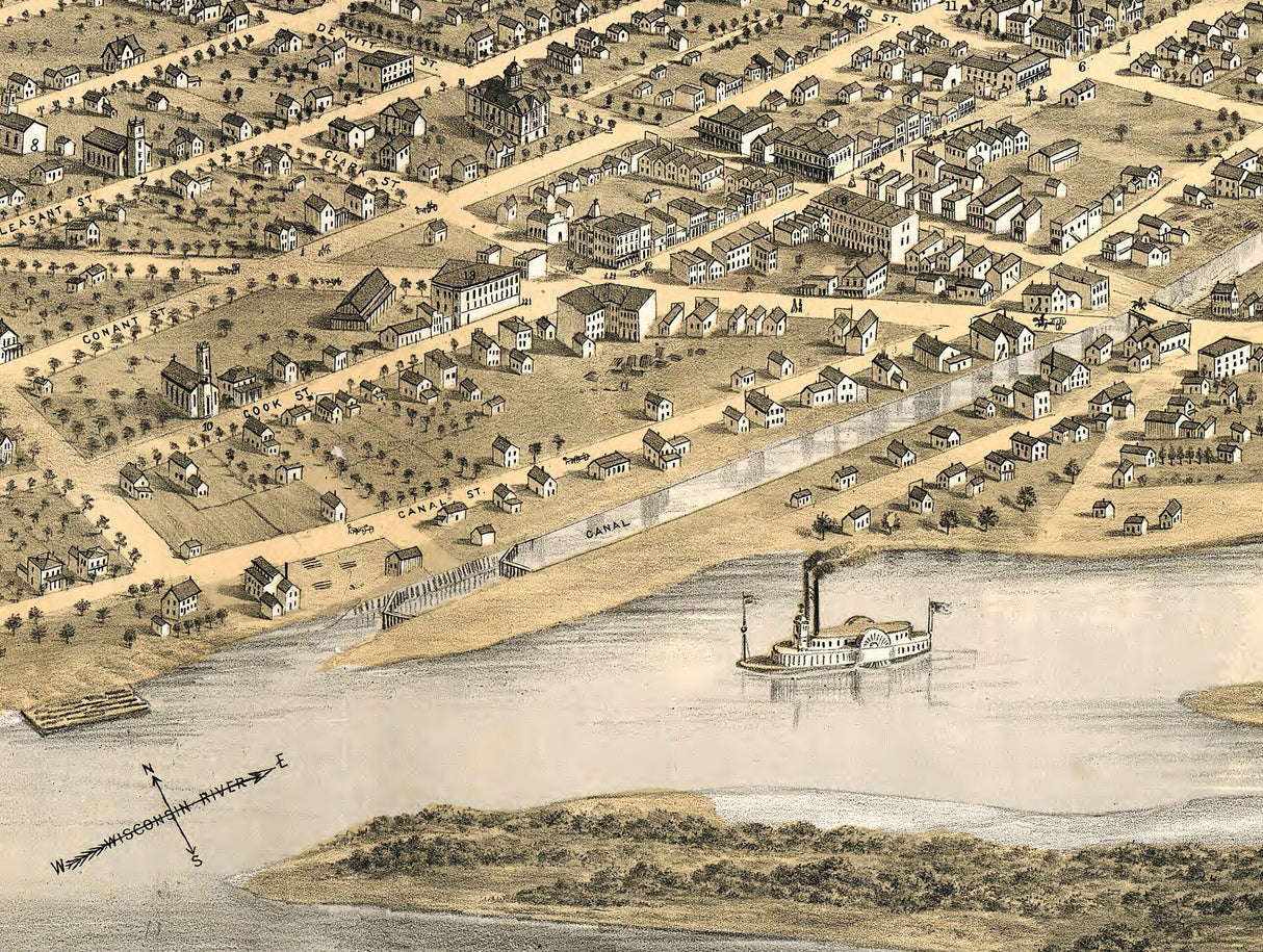 1868 Panoramic Map of Portage Columbia County Wisconsin