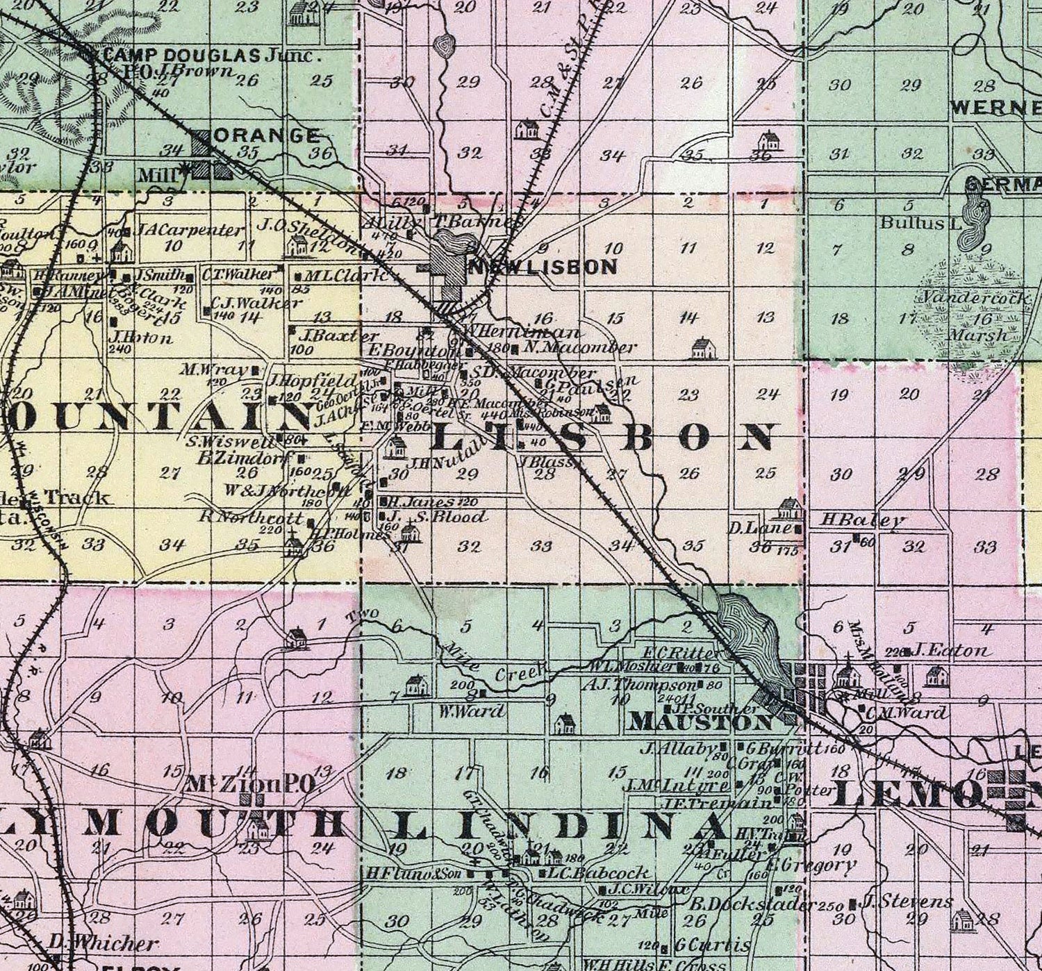 1878 Map of Juneau and Adams County Wisconsin