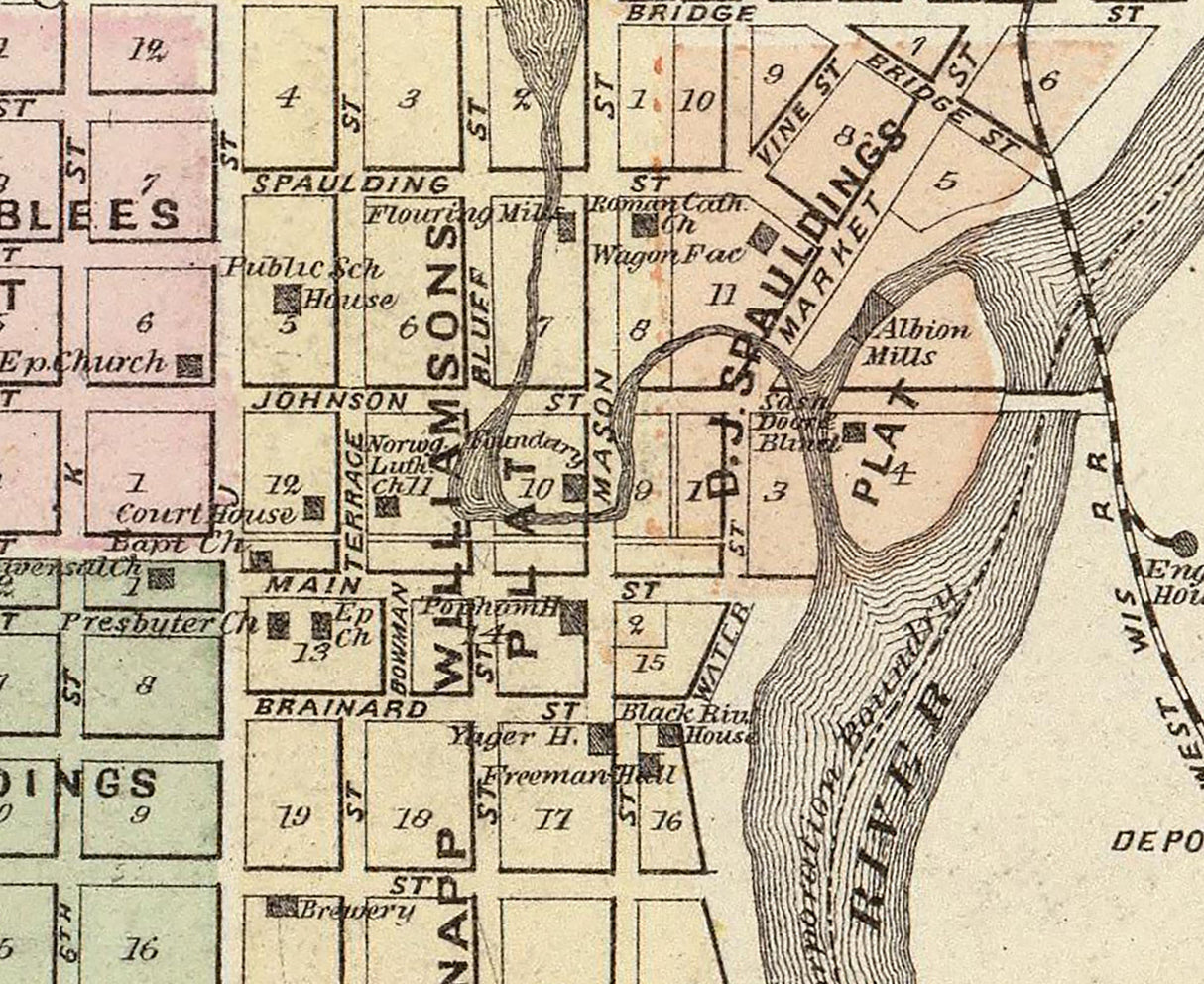 1878 Town Map of Black River Falls Jackson County Wisconsin