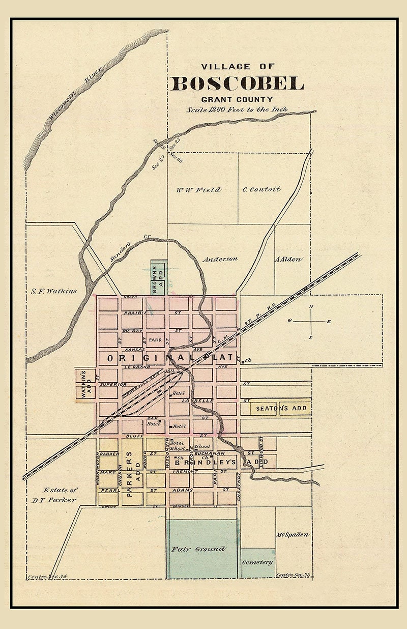 1878 Town Map of Boscobel Grant County Wisconsin