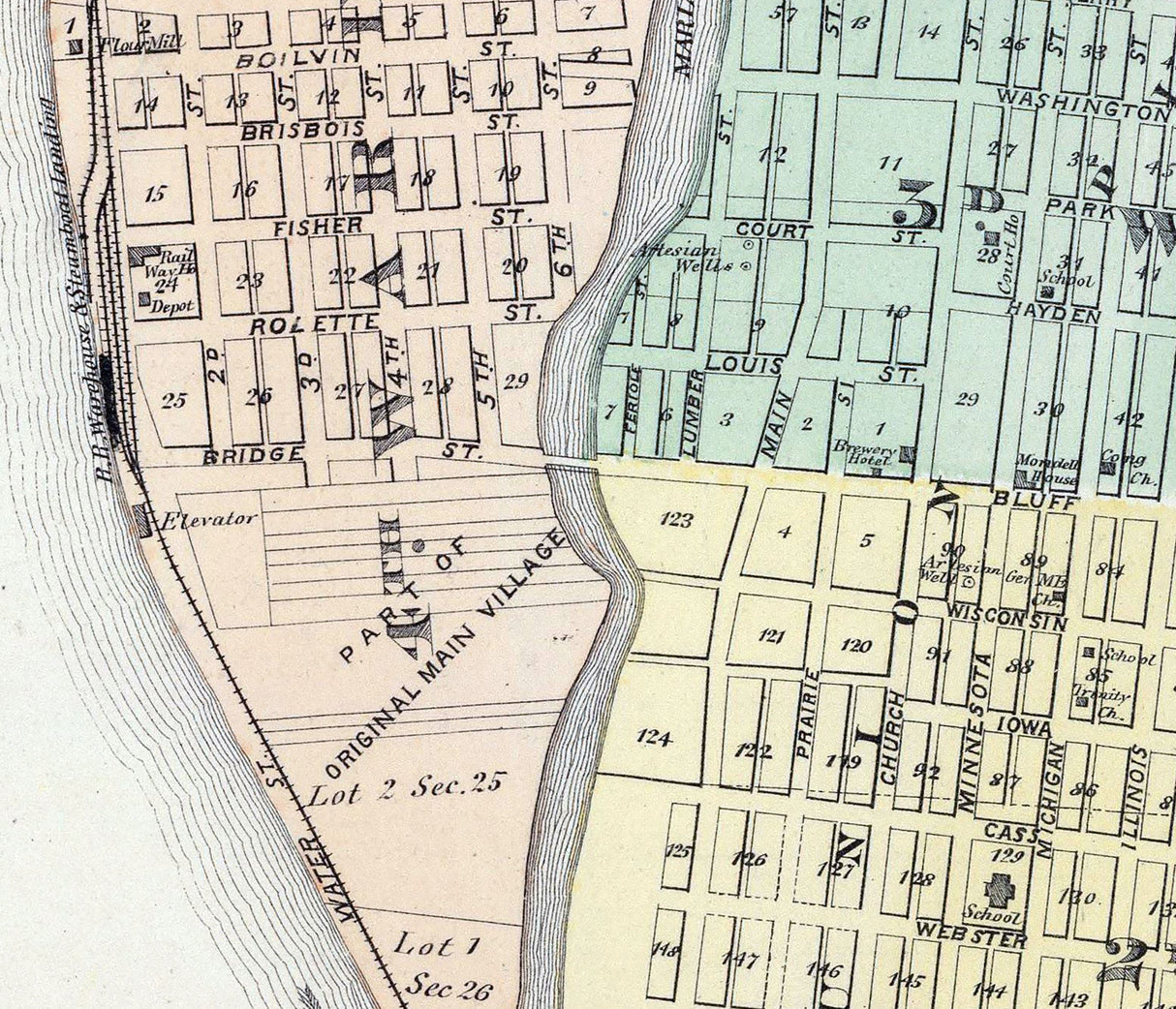 1878 Town Map of Prairie du Chien Crawford County Wisconsin